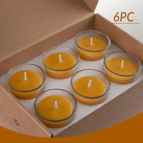 AGLARY 6PCS Pure Beeswax Votive Candles in Glass Cup, Unscented, Naturally Lightly Honey Scented, 12 Hours Burn Time Each (Raw) - Thumbnail 4