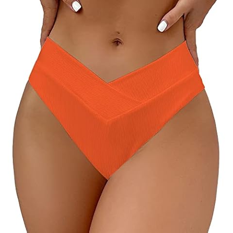 Leopards Women's V Cut High Waisted Swim Bottom Hipster Ribbed High Cut Bikini Swimsuit Bottom, 824orange, Large Cover