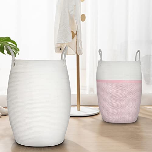 Laundry Basket Woven Baskets For Organizing Tall Nursery Hamper Baby With Handle Big Storage Basket Round Decorative Kids Dirty Clothes Blanket Basket Living Room Towel Fabric For Cotton Rope Mushroom Jute Bathroom Floor Pillow Throw Girl Toy Girls Oval White #TOP7