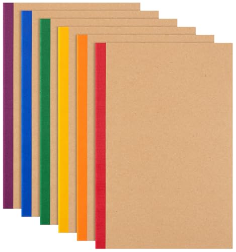 6 Pack Lined Notebook Journals Bulk, 8.3”x 5.5” Kraft Cover Lined Notebooks