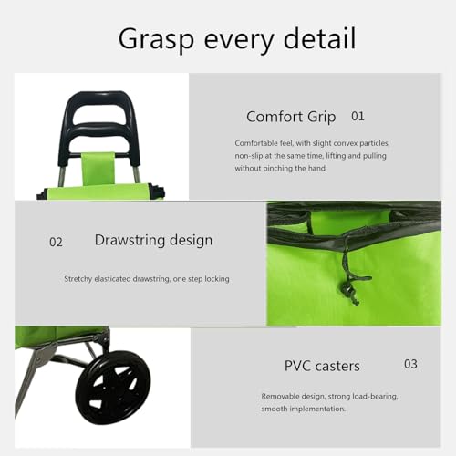 Leichter Einkaufstrolley mit Rädern, faltbarer Schiebe-/Ziehwagen für einfache Lagerung, langlebiges Design mit glatten Rädern für müheloses Einkaufen und Besorgungen – Bild 4