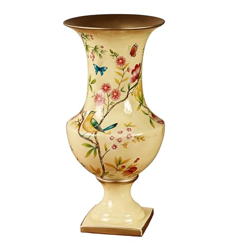 Touch of Class Oriole Vase Light Gold - Ceramic Decor - Painted by Hand - Floral Theme - Butterfly Designs - Decorative Vases for Living Room, Bedroom, Entryway - Umbrella Stand for Foyer