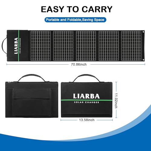 Liarba Painéis solares portáteis de 60 watts, painel solar dobrável à prova d'água IP65, portas USB