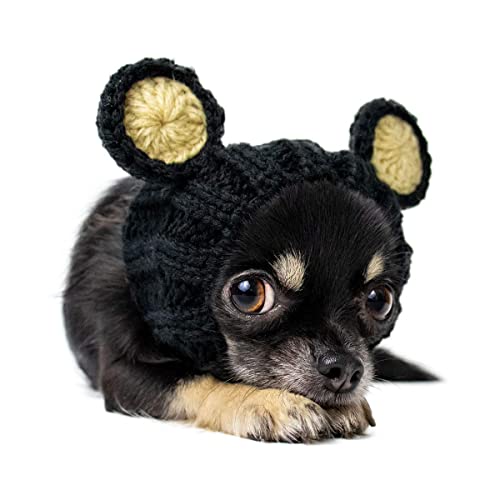 Zoo Snoods Black Bear Costume For Dogs & Cats, Small - Warm No Flap Ear Wrap Hood For Pets, Dog Outfit For Winters, Halloween, Christmas & New Year, Soft Yarn Ear Covers #TOP4
