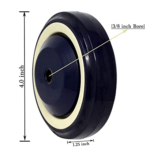 4" X1.25" Shopping Cart Wheel Dark Blue Polyurethane Stepped On Bore Beige Stepped Face And Full Tread Face W/Double Precision Ball Bearing 1000 Lbs Total (4-Pack 3/8" Bore) #TOP1