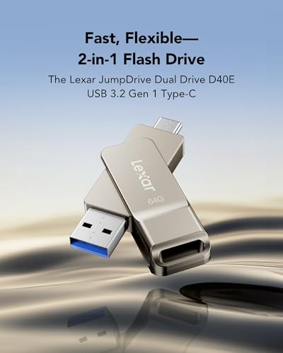 Image of Lexar D40E 64GB Dual USB 3.2 Gen 1 Type-C Jump Drive, USB-C Flash Metal Housing Swivel Design Thumb Drive(Champagne Silver) (Pack of 4)
