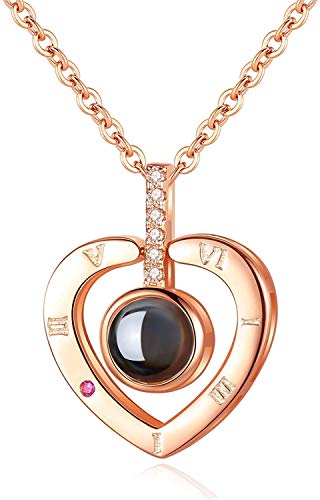 OKWJBENG I Love You Necklace 100 Languages Fashion Crystal Love Memory Projection Necklaces for Women Girls Jewelry Birthday Gifts for Girlfriend Women Wife Mom