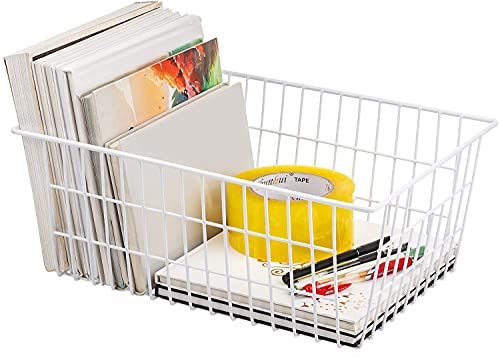 Redrubbit Wire Storage Baskets, Large Farmhouse Metal Freezer Basket Storage Organizer Bins With Handles For Kitchen Cabinets, Pantry, Closets, Bedrooms, Bathrooms, Set Of 6, White #TOP4