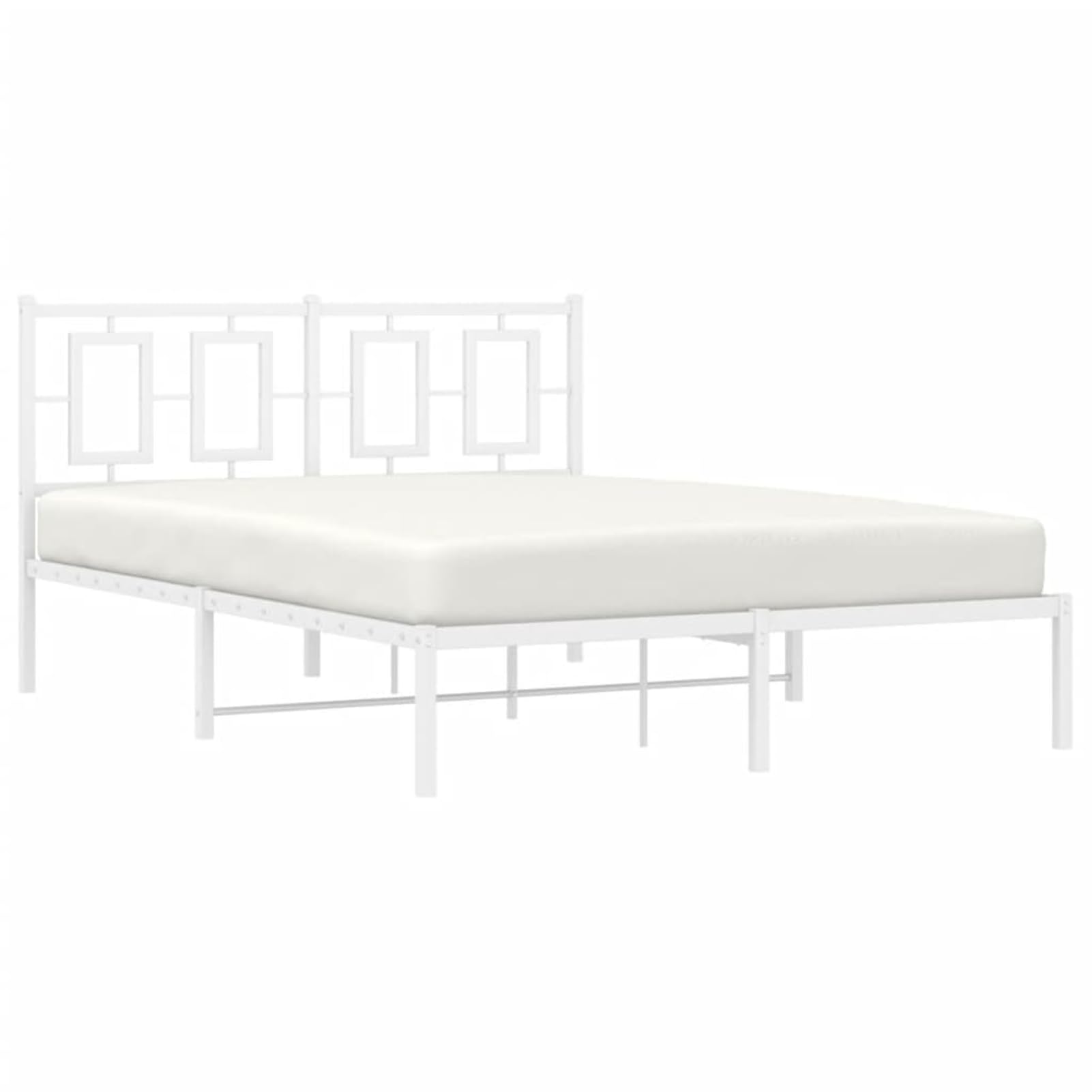 WGYHOME Rama łóżka 140 x 190 cm z zagłówkiem, kolor biały, stal – malowane proszkowo metalowe łóżko ze środkowymi nóżkami i wysokość 26 cm pod łóżko dla dorosłych