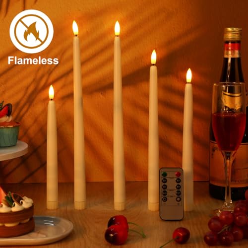 Image of Rossesay 16 Pcs Ivory Flameless Taper Candles Battery Operated Candles with Remote Timer 8.5 inch 9.6 inch 10.8 inch 12.8 inch LED Flameless Flickering Candlestick for Halloween Christmas Wedding Party Decor