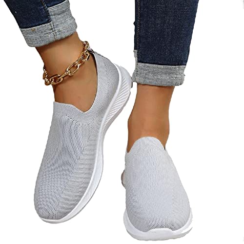 GUOIOOI Frauen-Trainings-Laufschuhe Atmungsaktiver klassischer Slip-On-Komfort-Sommersport-Tennis-Sneaker aus Mesh Schuhe Bequeme Low-Top-Wanderschuhe (Color : Grey, Size : EUR40/US8.5) Cover