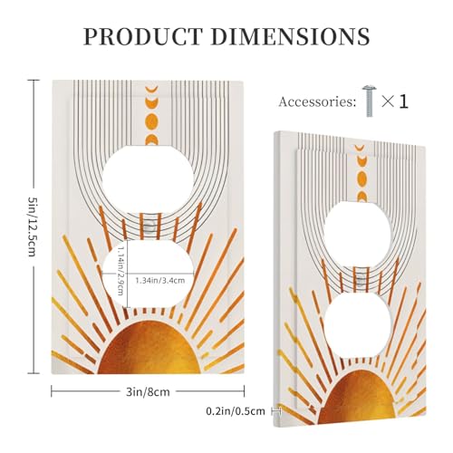 Decorative Outlet Covers Bohemian Gold Sun Moon Phase Arch 1 Gang Duplex Light Switch Cover Plate Unique Wall Plate Electrical Switch Plate Covers for Bedroom Home Decor