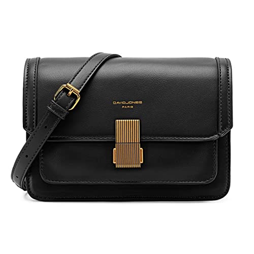 David Jones - Petit Sac Bandoulière Femme - Sac à Main Porté Epaule Simili Cuir PU Rigide - Pochette à Rabat - Sacoche Besace Ville Soirée Shopping Téléphone Mode Elégant Tendance Chic - Noir