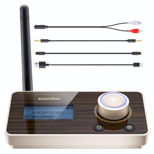 SOOMFON Receptor Transmisor Bluetooth 5.2-3 En 1 Adaptador Audio Bluetooth TV con LCD Pantalla/Aptx-