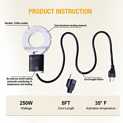 comincia 250Watt Stock Tank Heater,Chicken Water Heater,Cast Aluminum Submergible De-Icer, Thermostatic Control Bird Bath Heater De-icer for Livestock Poultry Birds,Cows,Horses,Wildlife Drinking