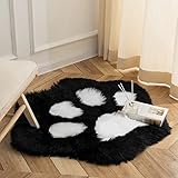 Ashler Ultra Soft Faux Sheepskin Fur Rug, Shaggy Cat Paw Rugs, Kids Room Rug, Non Slip Throw Rug, Fluffy Carpet Bedroom Rug, Area Rug, Black 2.55 x 3 Feet