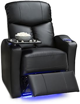 Seatcraft Raleigh Leather Gel Power Home Theater Recliner with Space Saver Armrests and USB Charging, Black