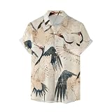 [Stabbon] プリントTシャツ メンズ 半袖 大きいサイズ 半袖ブランド アロハシャツ 和柄 金魚柄 動物 5XL おしゃれ ビーチシャツ ハワイ風 ハワイアン 開襟 シャツ 超軽量 通気性 (2XL,ホワイト40)