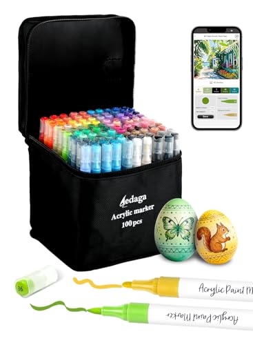 Image of 100 Colors Acrylic Paint Markers with App Dual Brush and Fine Tip Paint Pen