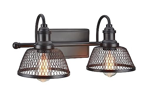 Image of Aspen Creative 62094, Two-Light Metal Bathroom Vanity Wall Light Fixture, 17 inch Wide, Transitional Design in Bronze with Metal Mesh Shade