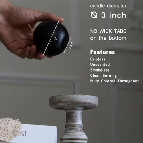 Mozeal Hand-Poured, 3 Inch Black Round Ball Candles - Elegant Black Round Pillar Candles Set Of 3 thumb #2