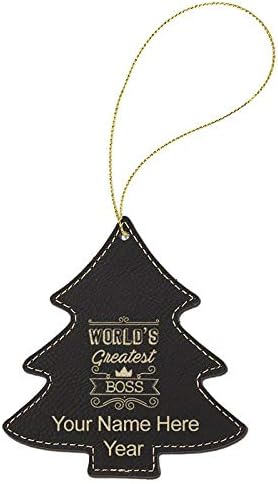 Miniatura 2 de LaserGram Personalized Christmas Ornament, World's Greatest Boss, Faux Leather, Custom Laser Engraved Gift Idea (Tree Shape, Black)