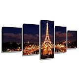CrmArt 5 Panel HD Printed Paris Eiffel Tower on the canvas. room decor wall painting art canvas Canv