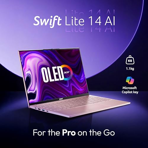 Image of acer Swift Lite 14, Intel Core Ultra 5 115U, Office 2024 + M365 Basic, 16GB /512GB, WUXGA OLED, 14.0 inch /35.56 cm, Win 11 Home, Sunset Copper, 1.1 kg, SFL14-54M, Backlit KB, Premium Thin and Light Laptop