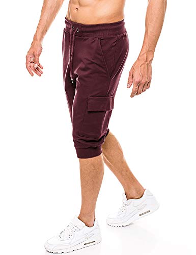 Bermuda masculina de corrida com 4 bolsos da BIYLACLESEN, Wine Red, 32