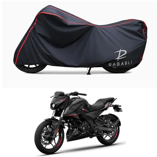Image of Waterproof Bike Body Cover Compatible for | Bajaj Pulsar F250 ABS | Taffeta Fabric, Red Piping Design, Bottom Elastic Fit | Dustproof, Sun UV & Rain Protection for All Bikes