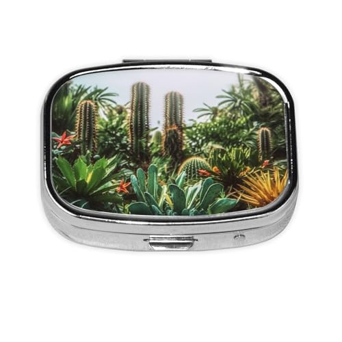 ピルボックス 熱帯植物 スクエア ピルケース ミニ メタル トラベル ピルボックス 財布用 小型 かわいい 2コンパートメント 薬 ピルオーガナイザー ポータブル ピルコンテナ ホルダー 毎日の薬 ビタミン