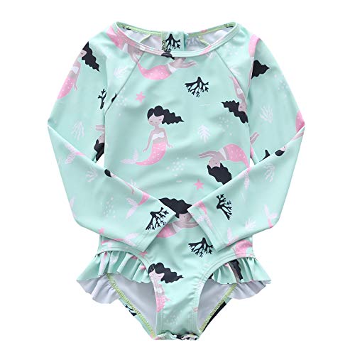 Baby Girls Long Sleeve Bathing Suits One Piece Swimsuits for Kids Sun Protection Rash Guard Swim Shirts