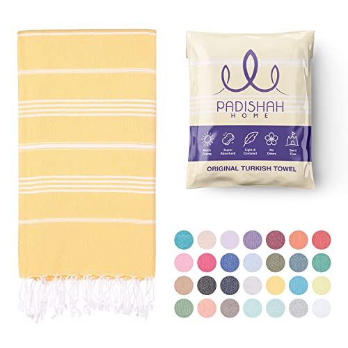 Padishahhome Turkish Beach Towel Oversized 38X71 | 100% Turkish Cotton Sand Free Quick Dry Towel Extra Large Turkish Towel Light Travel Towel For Adults Beach Gifts Beach Essentials - Yellow #TOP3