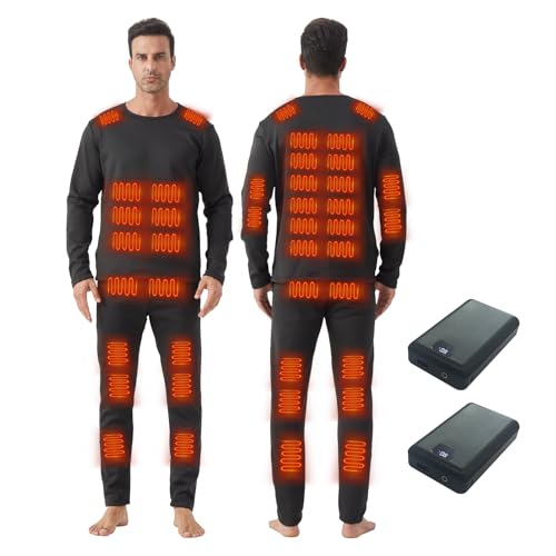 DriveNova Ropa Interior Calefactada para Hombre, 42 Zonas USB Eléctrico Conjunto de Ropa Interior Térmica Calefactables, Ropa Calefactable Lavable Camiseta Y Pantalón para Esquí, Motos, Caza