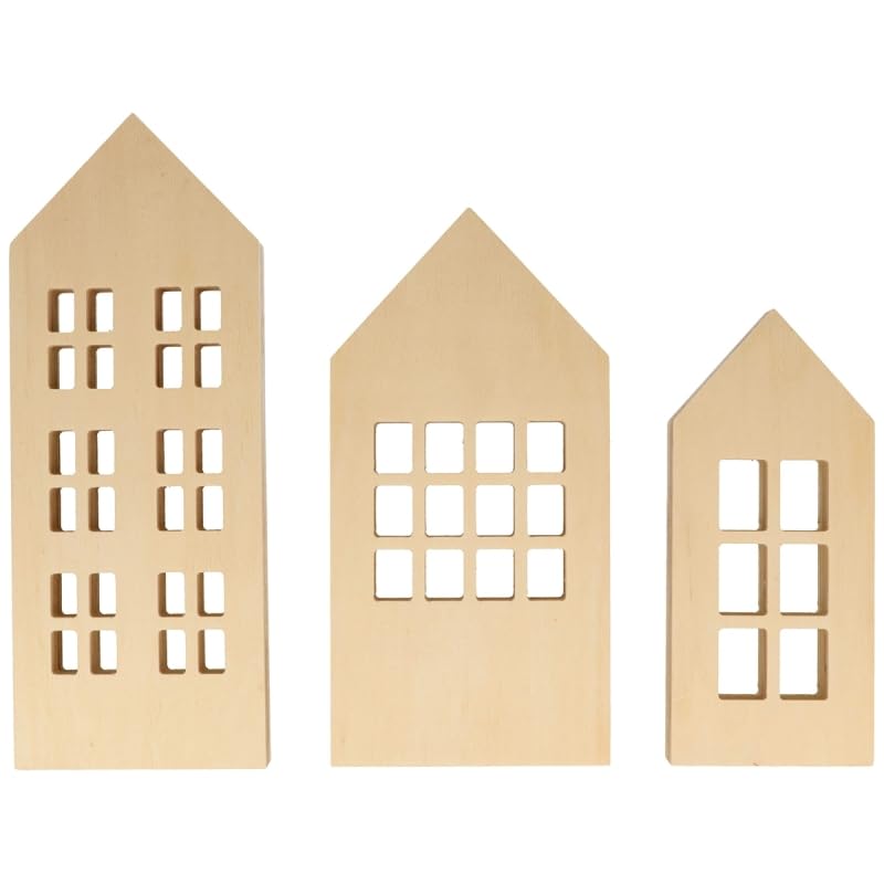 Holzhäuser zum Hinstellen – 18 bis 26 cm – 3 Stück