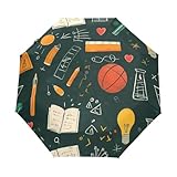 ALAZA Basketball Blackboard Pencil Folding Umbrella Auto Open Close Compact Umbrella Windproof Waterproof for Rain Sun UV
