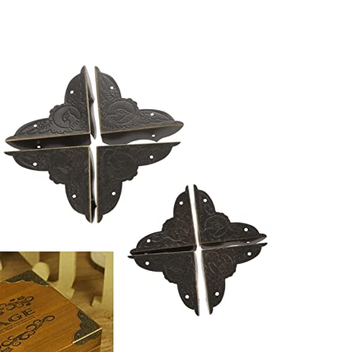 Dophee 4 Pack Vintage Corner Protectors, 2.05''X2.05''X0.59'' Antique Bronze Decorative Edge Corner Protectors, Three-Sided Metal Edge Cover With Mounting Nails For Table Jewelry Wooden Box #TOP5