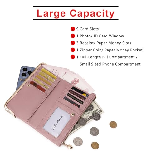 Image of Vintage Wallets for Women Large Bifold Kiss Lock Wallet for Women Leather Zip Clutch Coin Purse