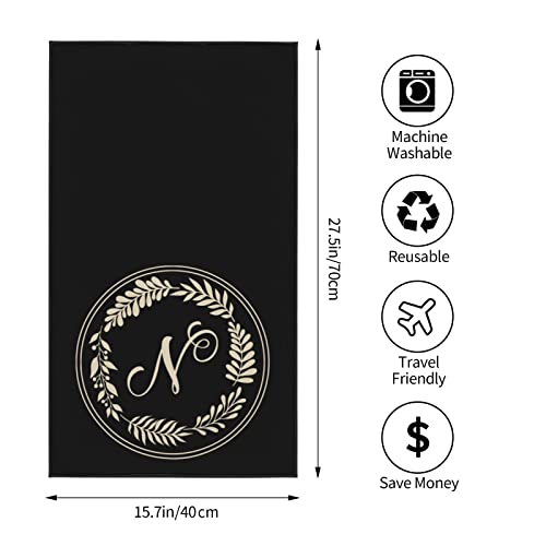 Monogrammed N Hand Face Towel Black Initial Towel Letter N Soft Bath Towel Absorbent Hand Towels Multipurpose For Bathroom Hotel Gym And Spa Towel 15.7X27.5 Inch #TOP1