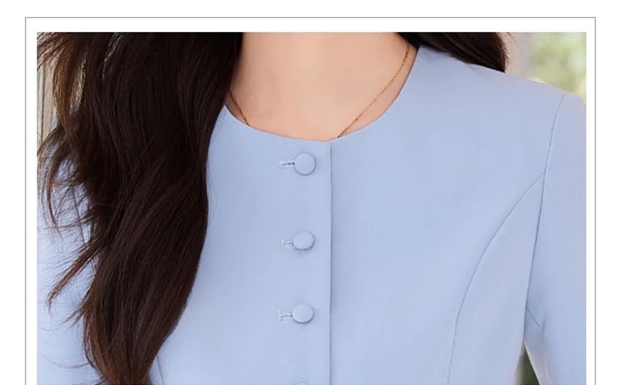 Pohullan Women Fall Work Suit Office Business Solid Single Breasted Jacket Skirt Two-Piece Suits4