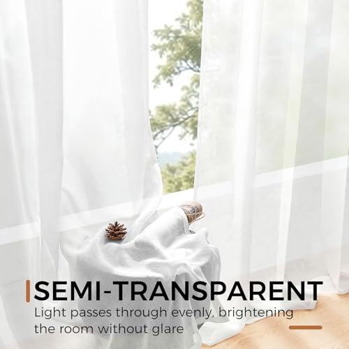 MRTREES Sheer Curtains with Rail Hooks Weiss 160X200cm (HXB) Gardinen Wohnzimmer Modern Transparent für Schiene Vorhänge Leinenoptik… – Ansicht 8