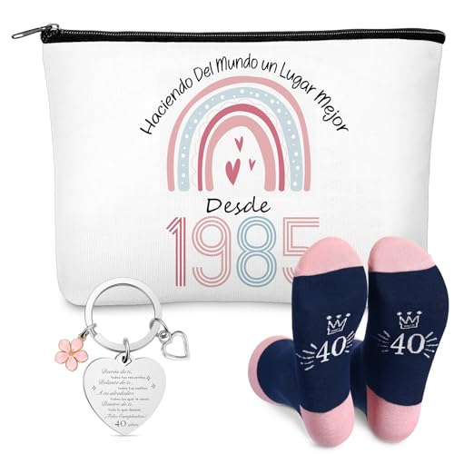 Jadive Regalos de Cumpleaños para Mujeres de 40 Años Bolsa de Maquillaje Llavero y Calcetines Neceser de Arcoíris 1985 Bolsa de Aseo Cosméticos para Mamá Madre Amiga Viaje Abuela Colega Enfermera