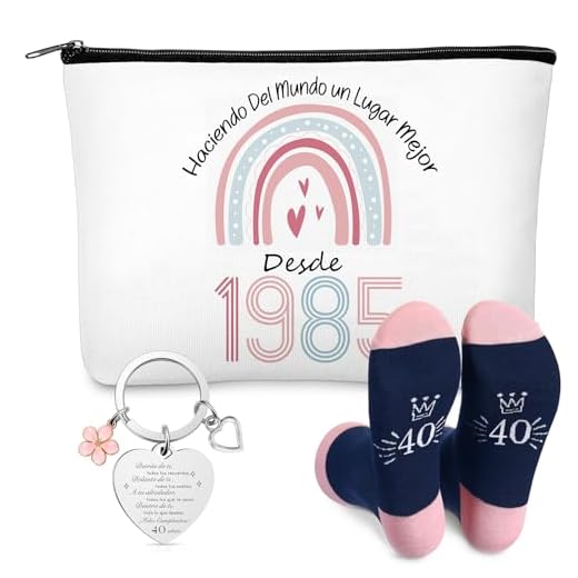 Jadive Regalos de Cumpleaños para Mujeres de 40 Años Bolsa de Maquillaje Llavero y Calcetines Neceser de Arcoíris 1985 Bolsa de Aseo Cosméticos para Mamá Madre Amiga Viaje Abuela Colega Enfermera