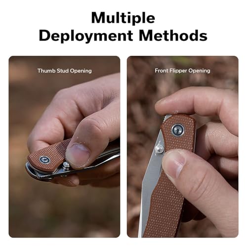 Image of CIVIVI Clingman EDC Pocket Folding Knife with Titanium Reversible Clip, 2.99 inch Nitro-V Blade Micarta Handle Liner Lock Knife, Gift for Men Women C23065-3 (Brown)