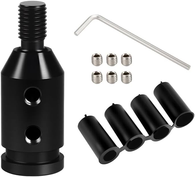 Universal Gear Shift Knob Adapter, M10x1.5 Thread with 4 Adapter Fittings (8/10/11/12mm) for Non-Threaded Shift Knobs, Black Anodized Aluminum