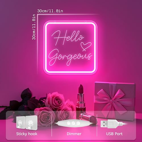 Image of Hello Gorgeous Neon Signs for Wall Decor,Pink Led Neon Sign for Teen Girls Dimmable Led Sign Lights for Aesthetic Room Girls Bedroom Decor, Beauty Salon,Party