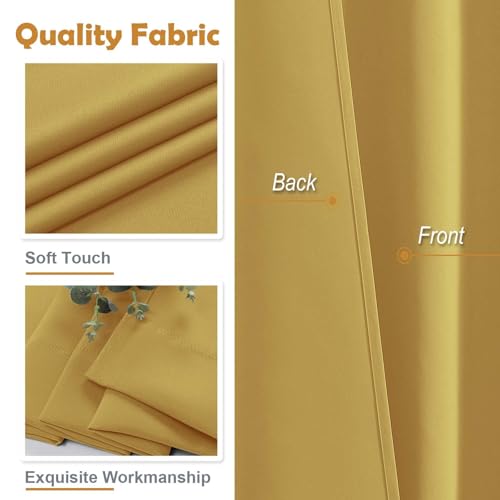 Image of Aiyufeng Bright Gold Blackout Curtains for Bedroom 63 Inch Length 2 Panels, Solid Thermal Insulated Energy Saving Rod Pocket Window Treatment Curtains Blackout Drapes, W40 x L63 Inch,Bright Gold