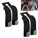 Car Hooks for Headrest 2 Pack, Car Seat Back Storage Hook, 2 in 1 Headrest Hooks for Purses and Bags, Leather Car Headrest Hanger with Metal Hooks, Double Headrest Hooks Mobile Phone Holder (Black)