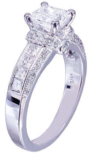 14K White Gold Princess Cut Diamond Engagement Ring Art Deco
