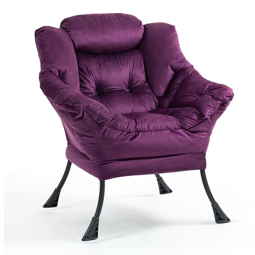 TIANSHU Fauteuil de chambre à coucher en velours, fauteuil avec support pour cou, fauteuil salon avec pieds en métal, fauteuil de lecture studio salon balcon (violet)